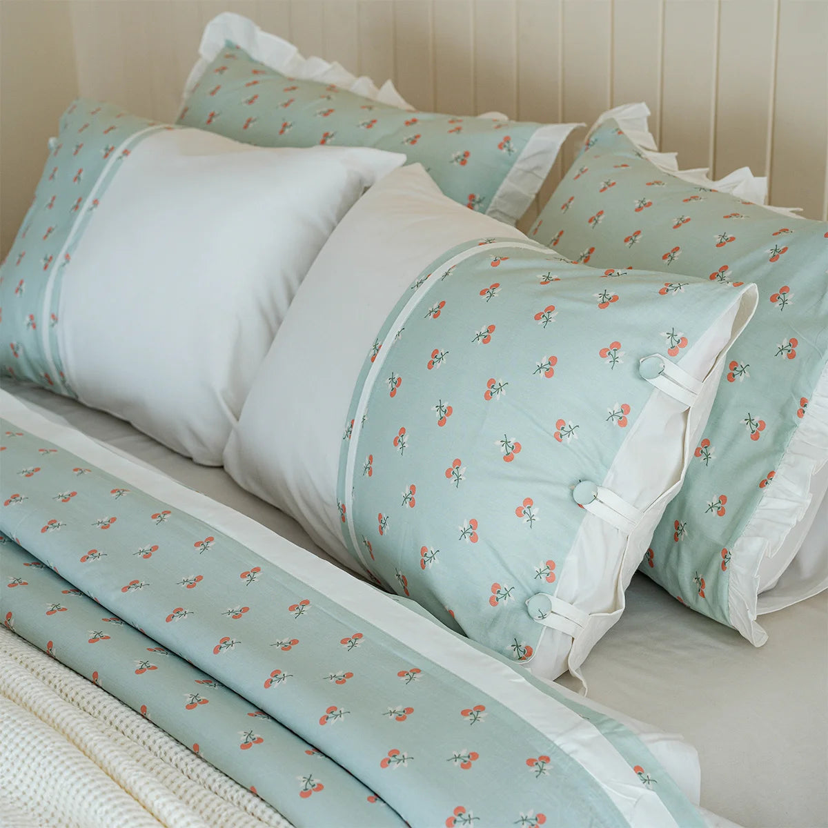 Cherry Print Bow-Tie Cotton Sheet Set