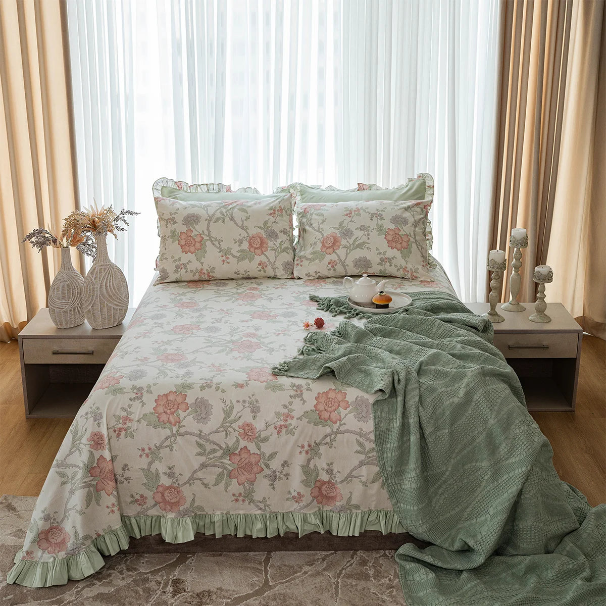 Chintz Floral Ruffle Cotton Sheet Set