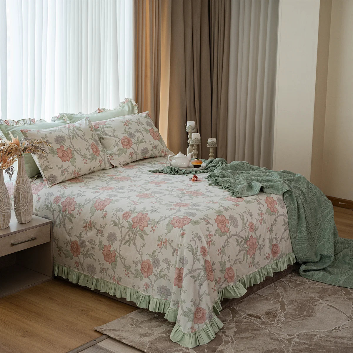 Chintz Floral Ruffle Cotton Sheet Set