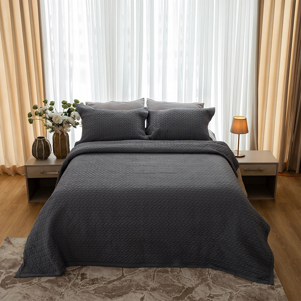 Herringbone Quilted Cotton Coverlet