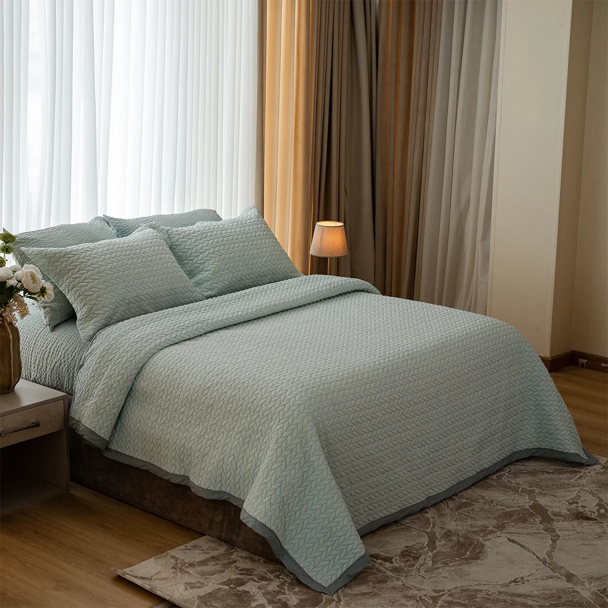 Herringbone Quilted Cotton Coverlet