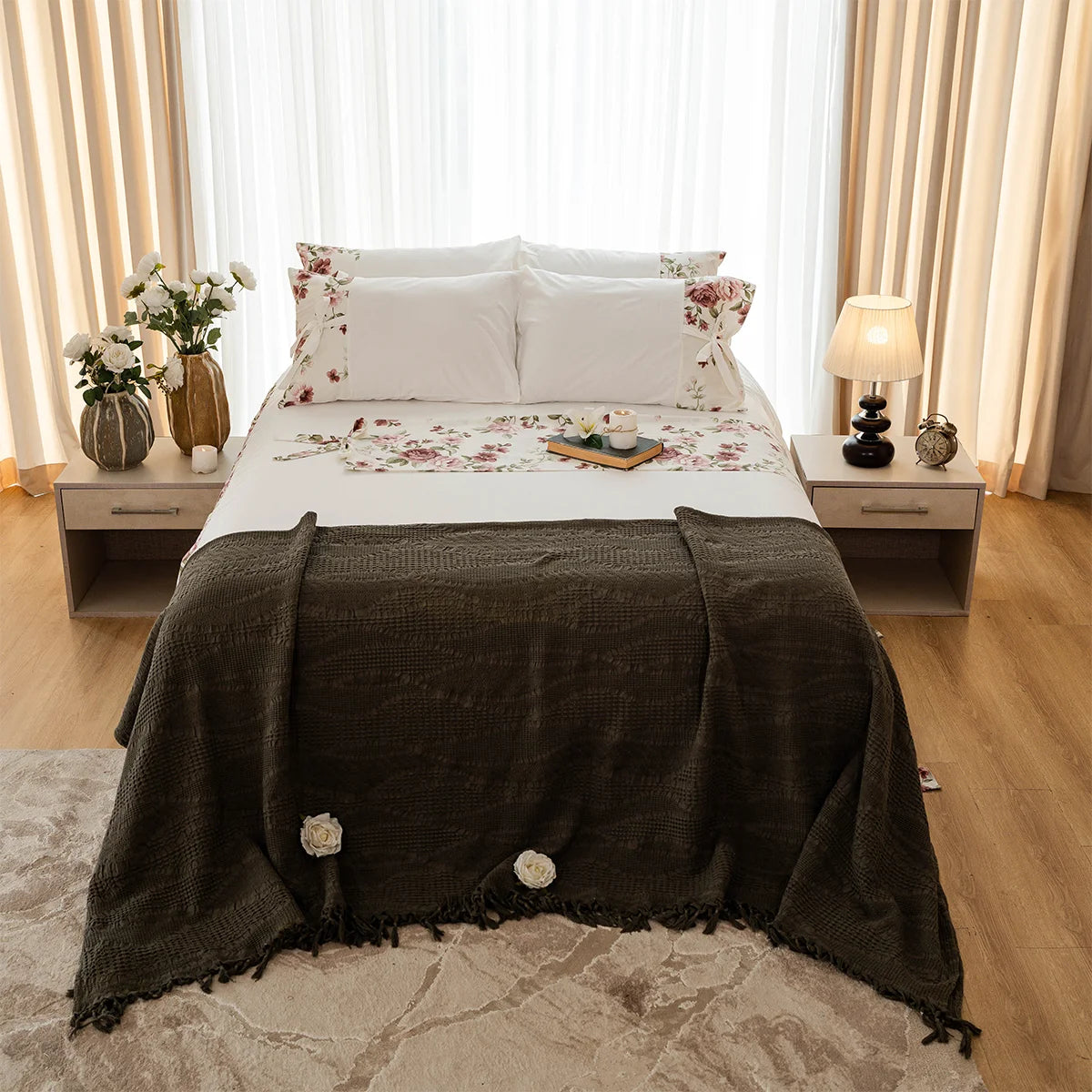 Peony Bow-Tie Cotton Fitted Sheet