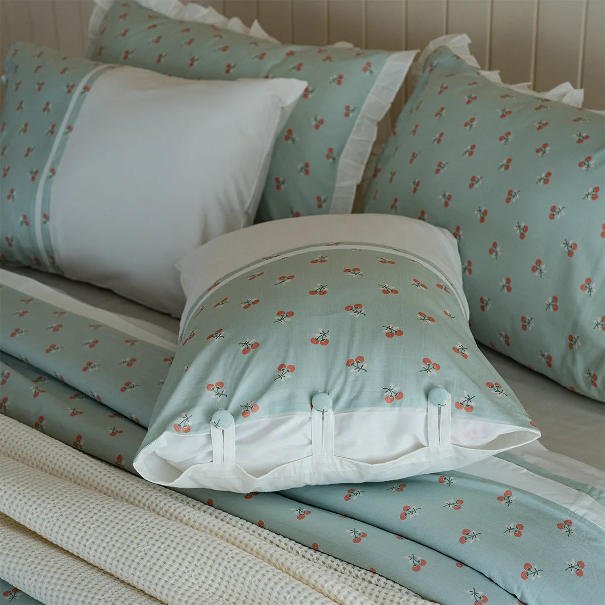 Cherry Print Bow-Tie Cotton Sheet Set