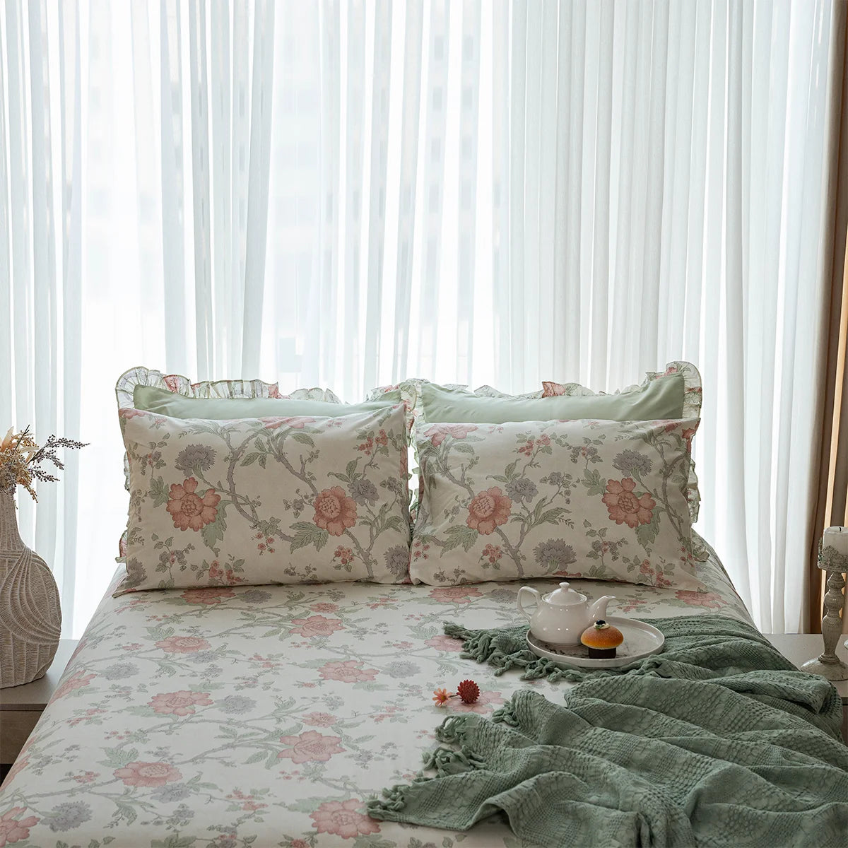 Chintz Floral Ruffle Cotton Sheet Set