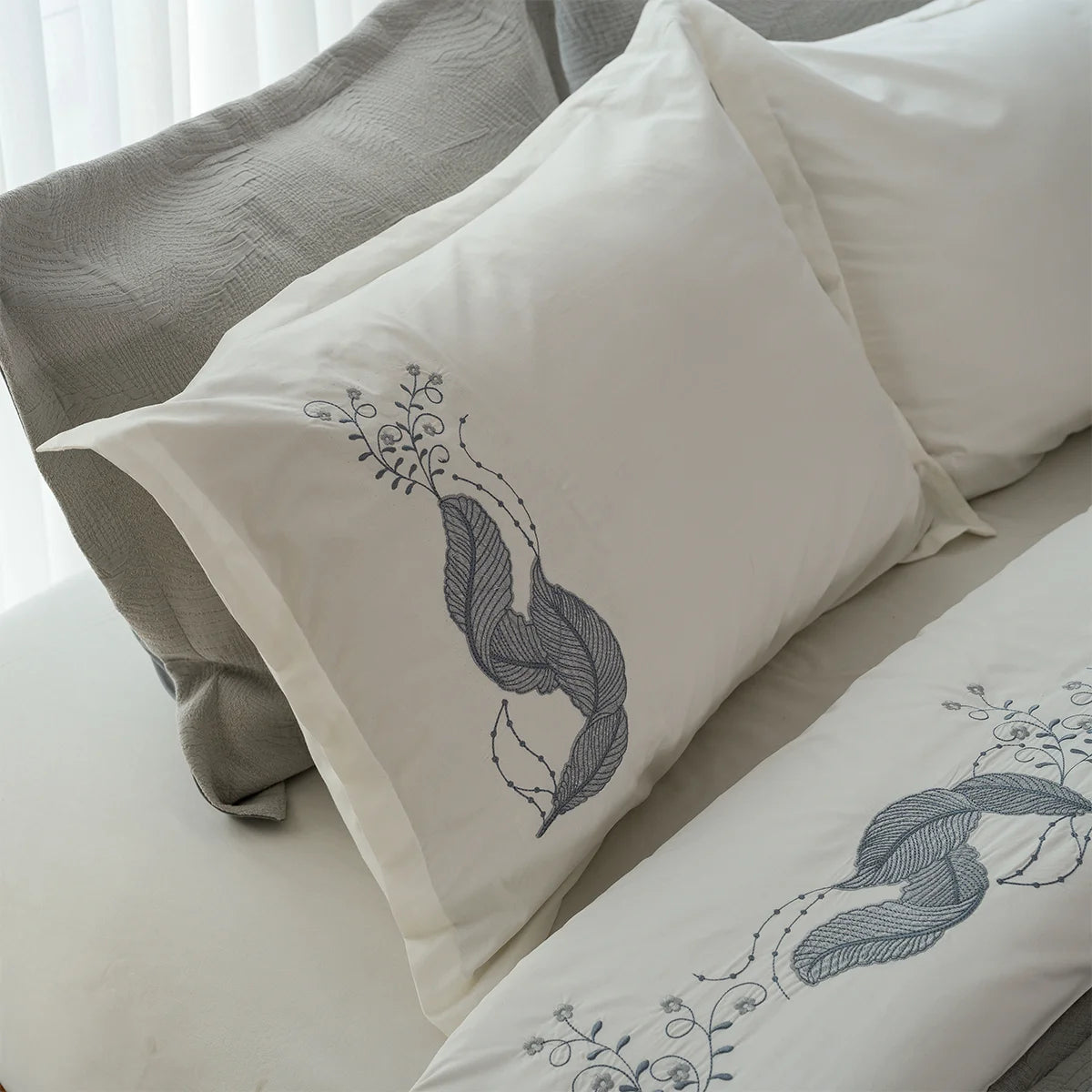Feather Embroidered Bedding Set