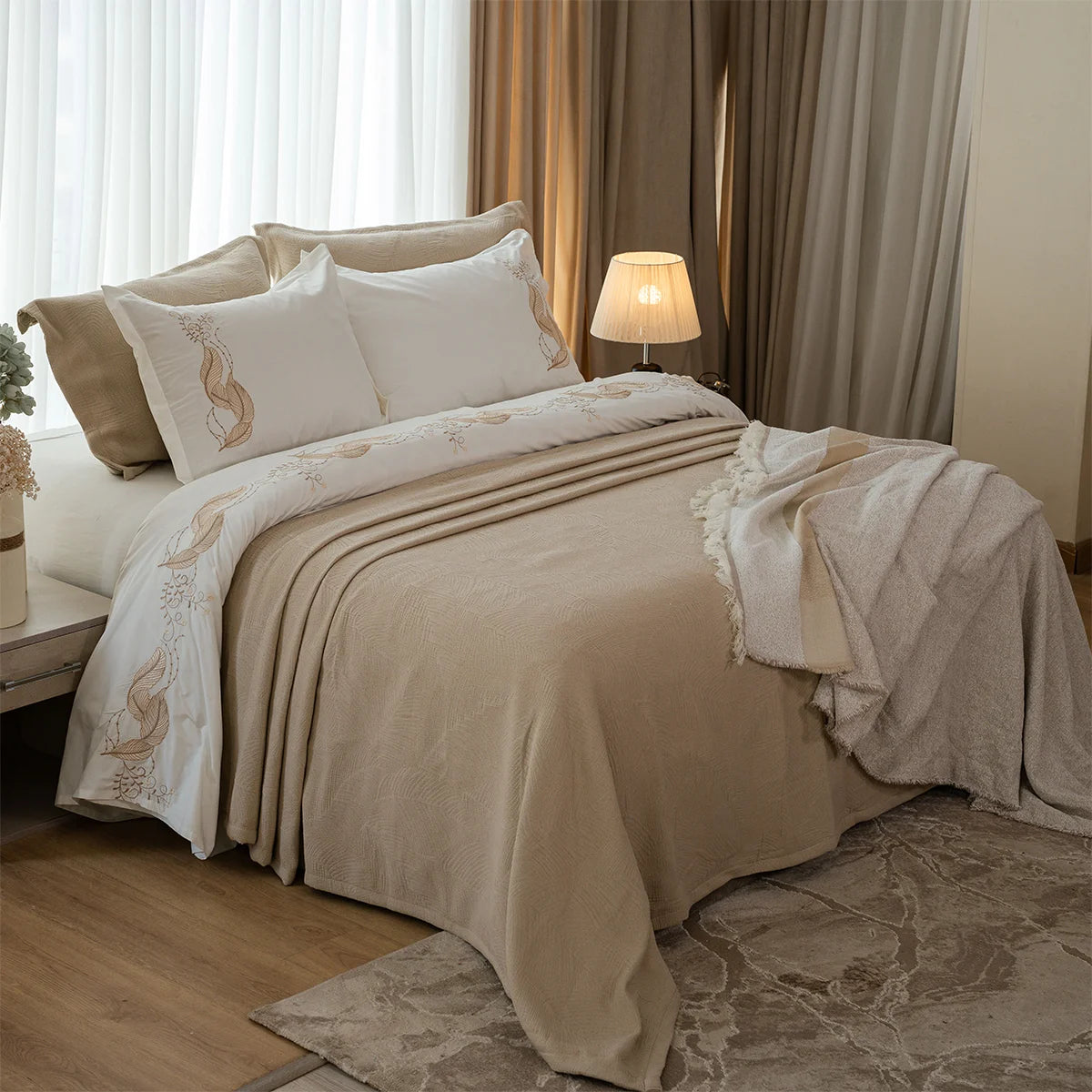 Feather Embroidered Bedding Set