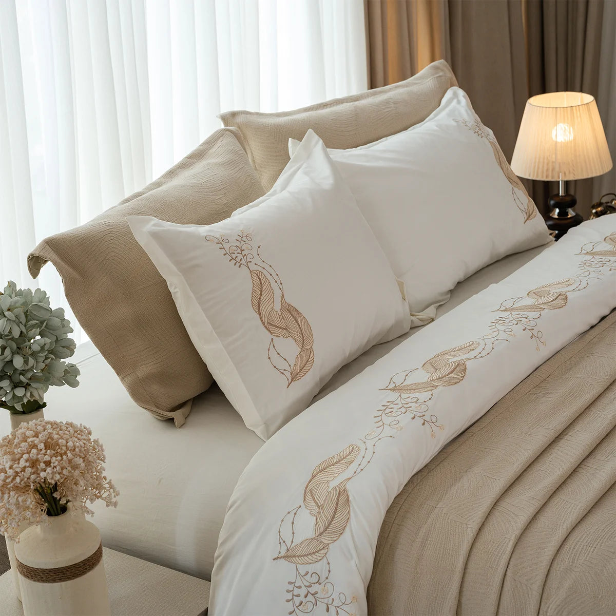 Feather Embroidered Bedding Set