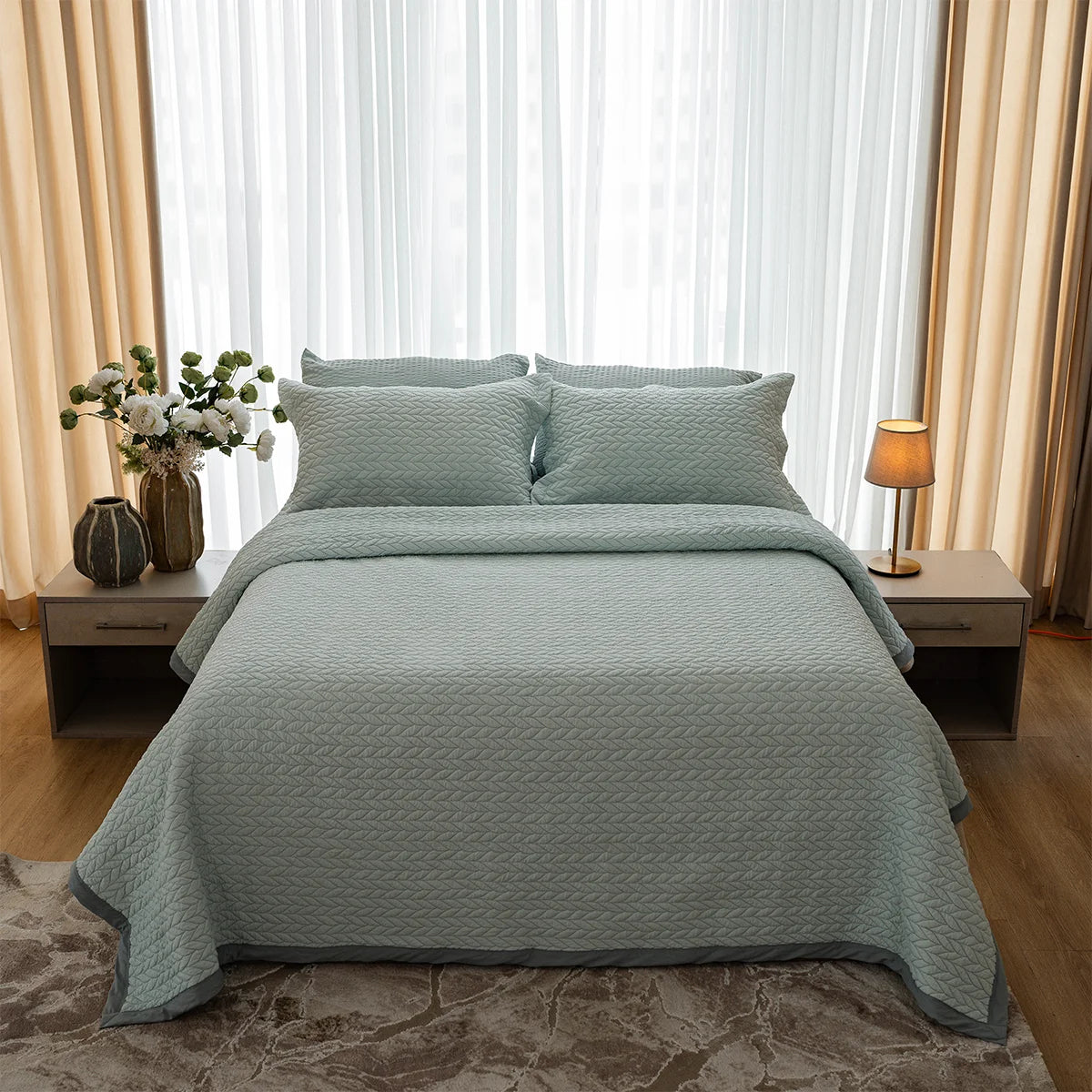 Herringbone Quilted Cotton Coverlet