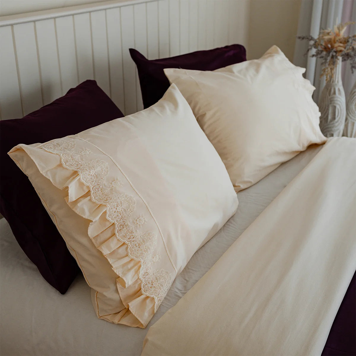 Lace Trim Cotton Sheet Set