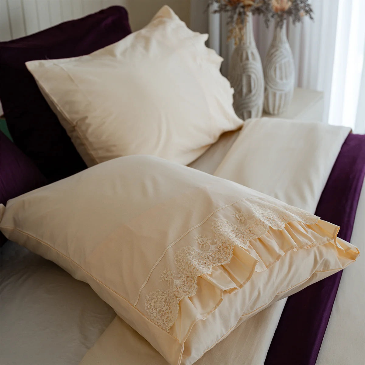 Lace Trim Cotton Sheet Set