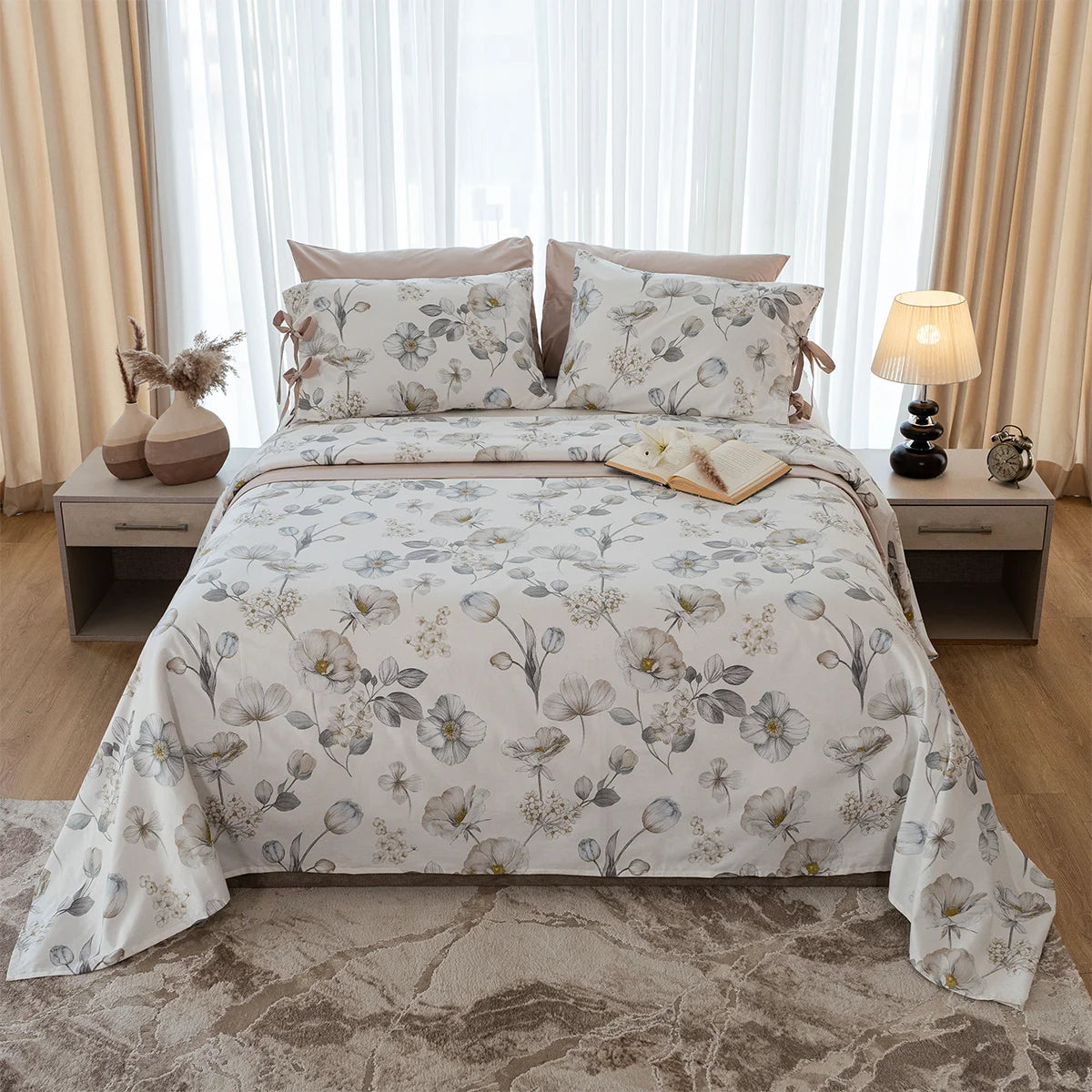 Peony Bow-Tie Cotton Sheet Set