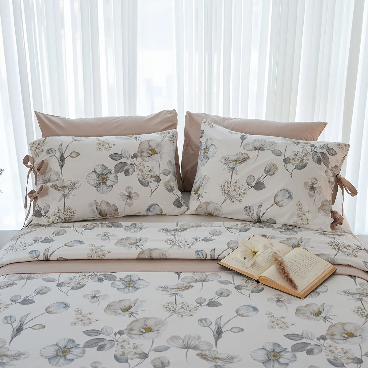 Peony Bow-Tie Cotton Sheet Set
