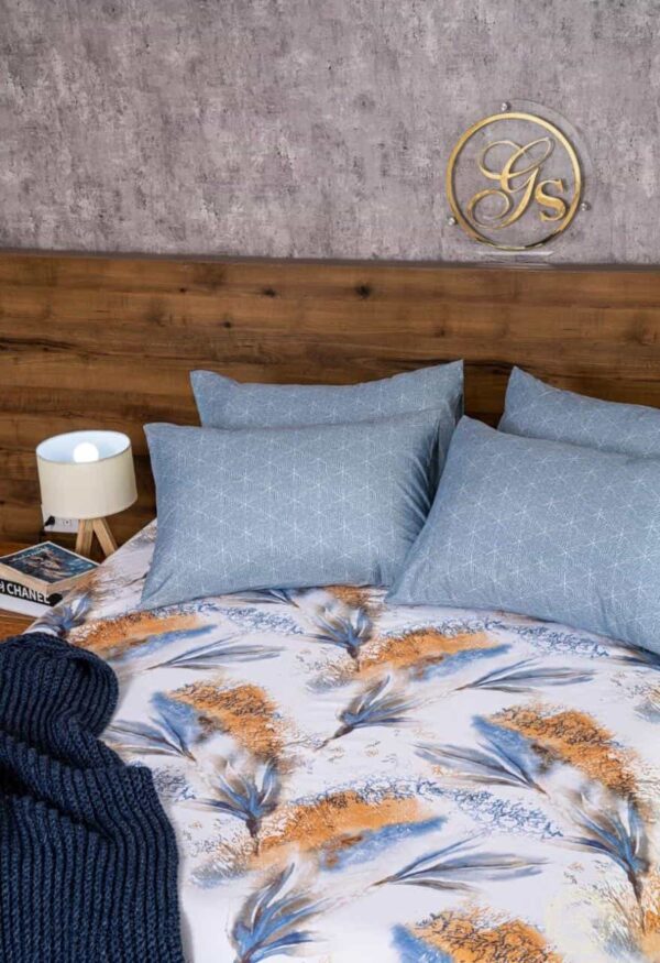 طقم سرير مطبوع 4 قطع مع خدديات زرقاء Grand Style جراند ستايل