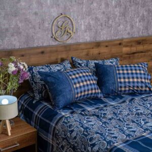 طقم سرير كفر لحاف وملاية سرير 4 قطع ازرق Grand Style